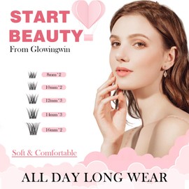 Glowing Win Individual Lashes 144PCS Cluster Lashes Natural Look Wispy False Eyelashes Individual DIY Lash Extensions Transparent Band Eyelash Extensions At Home C D Curl Strip Eye Lashes Mix 8-16mm