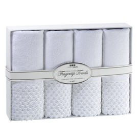 Creative Scents Decorative Fingertip Towels for Bathroom and Powder Room with Gorgeous White Lace - 4 Pack - 11 by 18" - Cotton Velour Towel Set Packaged in Gift Box for Best (White)
