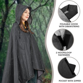 DUKUSEEK Sherpa Waterproof Camping Blanket with Hood - Warm Large Fleece Outdoor Stadium Blanket for Car, Boat, Picnic, Outdoor Sporting Events, Windproof Sports Blankets for Cold Weather