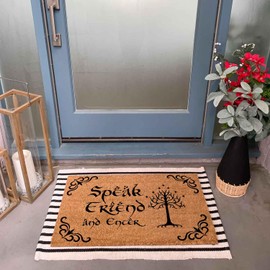 Funny Coir Doormat Speak Friend and Enter The Lord of the Rings Welcome Front Porch Patio Decor Doormat For The Entrance Way Outdoor Heavy-Duty PVC Back Outdoor Coir Gift Doormat 23.6 x 15.7 inch