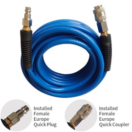 aunstarwei PVC Reinforced Air Compressor Hose Blue with 1/4" Europe Steel Quick Coupler and Plug Fittings, 10m Length