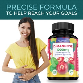 NUVIMI D Mannose 180 Capsules - 1000 mg per Dose - Dietary Supplement Helps Promote Urinary Tract Health - Natural Vegan UTI Defense
