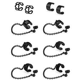 SCERRING Ear Cuff Fake Lip Helix Cartilage Clip On Wrap Earrings Non Piercing Earring Jewelry Set For Women Stainless Steel 10PCS Black