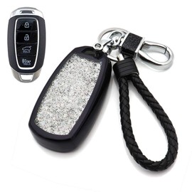 Senauto Quicksand Key Fob Cover Case Keychain for Hyundai 2018 2019 2020 (Black)