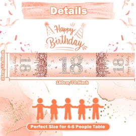 Table Runner 18th Birthday Rose Gold Happy 18th Birthday Table Runner for 18th Birthday Girls Women Your Birthday Anniversary Celebration Party Dinner Table Linen Tablecloth Decoration for Home, 180 x