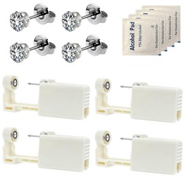 Dzxin Piercing Kits, 4 pcs Self Ear Piercing Gun, Disposable Self Ear Piercing Gun Kit with Earring Studs, Safety Ear Nose Piercing Gun Kit Tool (Silver)