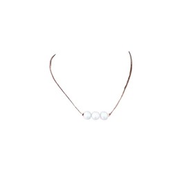 Three White Freshwater Pearl Necklace Choker Natural Leather Surf Surfer Girls Jewelry
