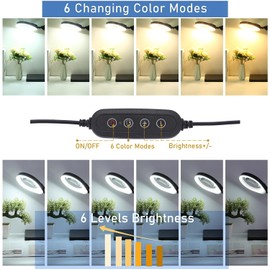 YOCTOSUN 10X Magnifying Glass Lamp with 6 Color Modes Stepless Dimmable, 96 LEDs and 5" Real Glass Lens, Adjustable Swivel Arm Desk Magnifier with Light and Stand for Crafts Hobby Close Work