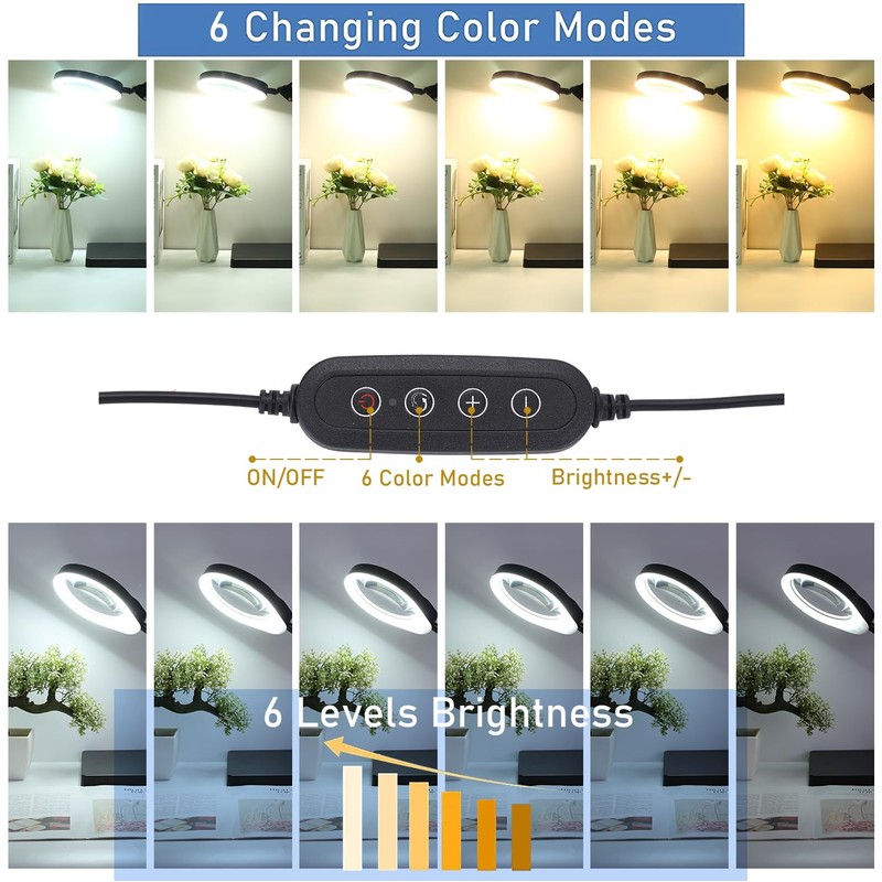 YOCTOSUN 10X Magnifying Glass Lamp with 6 Color Modes Stepless