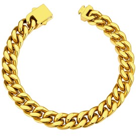 Gold Bracelet for Men Miami Cuban Link Chain Bracelet Mens Fashion Jewelry 7.5"