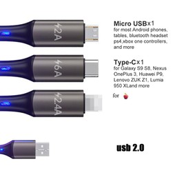 BDQQ Light Up Phone Charger Cord, Multi LED Charging Cable RGB Glowing Gradual Lighting USB C Cable Fast Charging Universal 3 in 1 Charger Adapter Micro USB Type-C