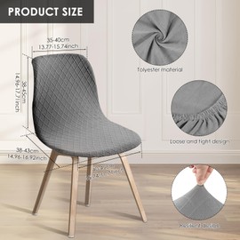 UKQRRTC 4Pcs Dining Room Chair Covers, Minimalist Shell Chair Cover, Elastic Round Back Chair Slipcovers, Armless Chair Cover, Shell Chair Slipcover for Kitchen Living Room (Grey)