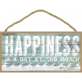 TGM Happiness Is A Day At The Beach Ocean Waves Rustic Look NEW 10x5 Wood Sign D28