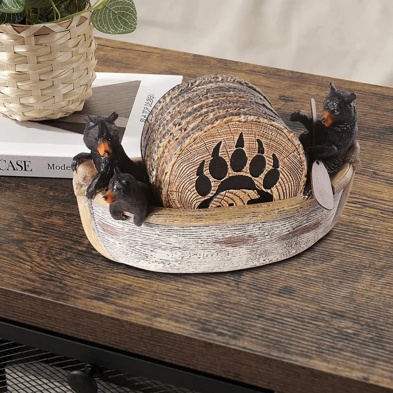 Bear Coasters - 8 Full Size Rustic Coasters for Log