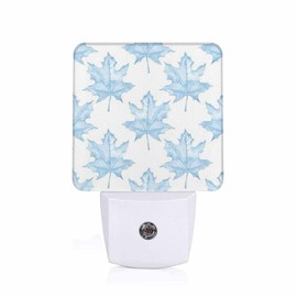 Chrobak LED Night Light,Blue Watercolor Maple Leaves LED Night Light Plug into Wall with Dusk to Dawn Light Sensor White Energy Efficient Nightlight for Bedroom Bathroom Hallway Living Room Kitchen