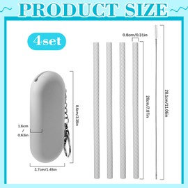 Meanplan 4 Sets Cruise Ship Essentials,4 Set Silicone Straws with Case Reusable Silicone Portable Drinking Straw Set for Party Travel Cold or Hot with 4 Carry Case, 4 Cleaning Brushes (Gray)