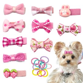 10pcs Blush Pink Dog Hair Clips 10pcs Colorful Rubber Bands Small Dog Bows Cute Pet Grooming Accessories Alligator Clips Stay In Hair Barrettes Hairpin Pet Headdress Yorkie Puppy Maltese Girls Dogs