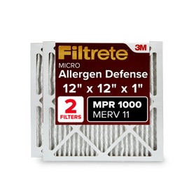 Filtrete 12x12x1 AC Furnace Air Filter, MERV 11, MPR 1000, Micro Allergen Defense, 3-Month Pleated 1-Inch Electrostatic Air Cleaning Filter, 2 Pack (Actual Size 11.81 x 11.81 x 0.81 in)
