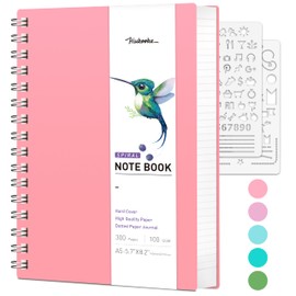 HIUKOOKA Bullet Dotted Journal - 300 Pages A5 Spiral Dotted Grid Notebook, 100gsm Dot Grid Paper, 5.7"x"8.2 Hardcover Spiral Notebook for Sketching, Note Taking, Journals for Women&Men (Pink)