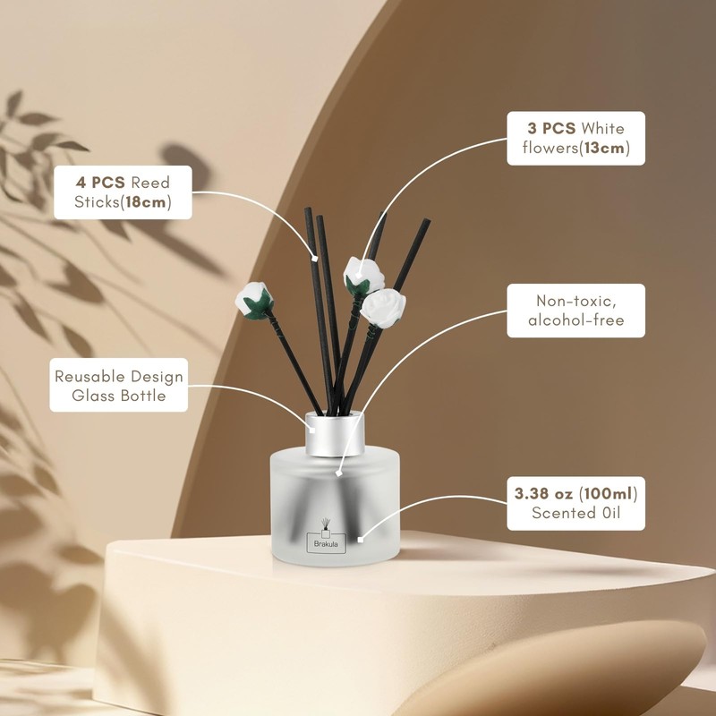 Brakula Reed Diffuser Set Real Flower Scented， Reed diffusers for