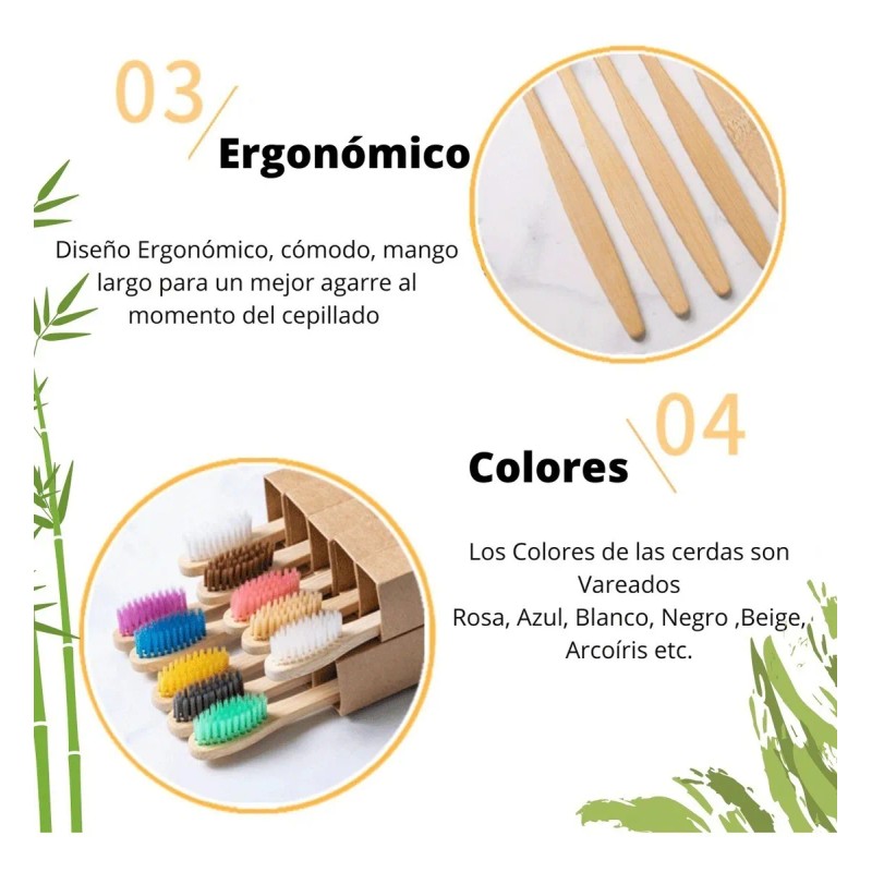 Paquete 60 Cepillo Dientes Bambú Biodegradable Ecológico