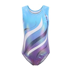 Cucudy Girls Gymnastics Leotards Long Sleeve Sleeveless Gradient Diamond Leotard Dance Ballet Gymnastics Sports Jersey for Kids Age 5 6 7 8 9 10 11 12 Years, Blue Sleevless