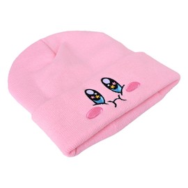 Kirby Satin Lined Knit Beanie Cute Anime Hat with Embroidered Face, Acrylic with Silk Lining for Women & Men (US, Alpha, One Size, Medium, Pink)