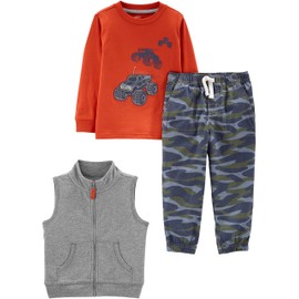 Simple Joys by Carter's Baby Boys Pants Set, Heather Grey/Navy Camouflage/Orange Trucks