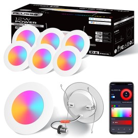 ALUSSO LIGHTING Smart LED Recessed Lighting 5/6 Inch, Wi-Fi & Bluetooth Dual Control, RGB Color Changing Retrofit Can Lights, Dimmable 1100LM Downllight Works with Alexa & Google Assistant - 6 Pack