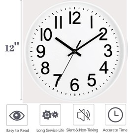 Lottogo Wall Clock, 30 cm (12 Inches), Large Modern Wall Clock for Office, Living Room, Kitchen, School, Children's Room 3 Colors (White Black)