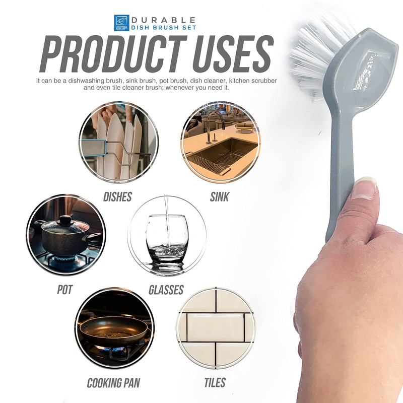 Pack of 7 Plastic Dish Brush Set with Firm Bristles