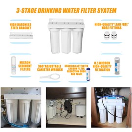 External RV Filter System RV Water Filter Store System Install with Bracket, 3-Stage RV Water Purifier Filtration System Compatible with Marines Boats and RVs