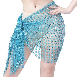 Wuchieal 2-in-1 Multifunctional Belly Dance Scarf,Dance Veil, Yoga Wrap Fashion Belt, Lightweight Breathable for Outdoor Activities Small,Light Blue