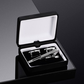Wynameleri Cufflink Tie Clips Set Men's Accessories Gift, Men's Cufflinks For Men Wedding-Cardigan Clips For Men- Silver Brooch- Cufflink Box Black Polishing Cloth 3pcs Christmas Cufflinks For Men