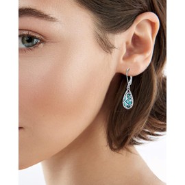 BDL Filigree Genuine Turquoise Teardrop Leverback Earrings Sterling Silver Dangle Drop Jewelry for Women