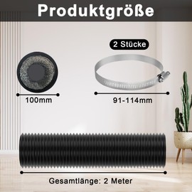 Onperpoe Exhaust Hose 100 mm Length 2 m Black Flexible PVC Aluminium Pipe Hose Ventilation Hose Hose with 2 Hose Clips Stainless Steel for Air Conditioning Systems Aluminium Flex Pipe for Air