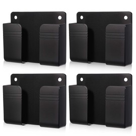 2 Pack Wall Mounted Phone Holder, Phone Stand Self Adhesive with Charging Hole, Compatible with All Smartphone Phones Cradle Bedside Organizer Remote Control Stand for Home Office