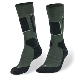 Merino Hiking Socks – Trekking Socks Made of Merino Wool – Men and Women – Anti-Bubble Padding, Black-grey-dark green