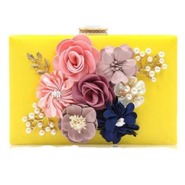 AMAZE - Bolso de mano de flores para mujer, bolsas de noche florales para boda, novia, fiesta formal, Azul marino, M