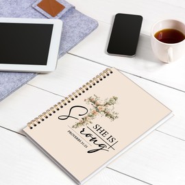 MONALET Christian Inspirational Bible Verse A5 Spiral Notebook Gifts, Church Prayer Women Hardcover Daily Journal Notebooks Lined for School Work Office Note Taking, She Is Strong Notebook 5.5x8.3