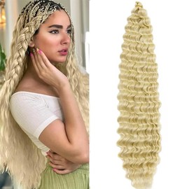 Datanala Ocean Wave Crochet Hair 30 inch Deep Wave Curly Crochet Hair 3packs Long Inch Deep Curly Braiding Hair Extensions Long Braids Deep wave Synthetic hair for Black Women (30inch, 613#)