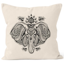 Autiga Cushion Cover Mandala Elephant Boho Ethnic Decorative Cushion 40 x 40 Cotton Natural 40 cm x 40 cm