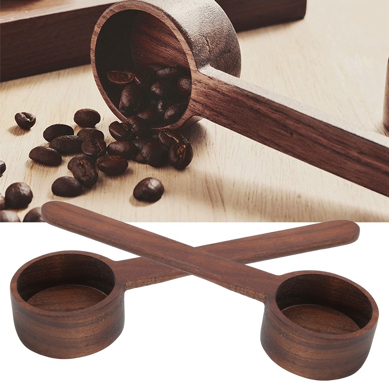 2Pcs Walnut Coffee Bean Measuring Spoon Food Grade Salt Spoon