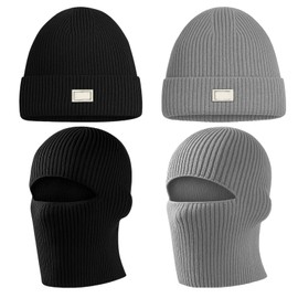 2 Pieces Dual-Use Thermal Balaclava, Multifunctional Ski Mask, Elastic Balaclavas for Men, Warm Windproof Mens Beanie Hat, Multifunctional Breathable Windproof Balaclava Cap for Outdoor,Black, Grey