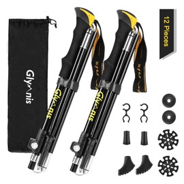 Glymnis Hiking Poles, Trekking Poles, Walking Poles, 7075 Aluminium Hiking Poles, Adjustable (110-130 cm) and Clamp Closure, with 4 Pairs of Rubber Buffers for Trekking (Yellow)