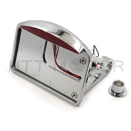 HTTMT MT301-T- Motorcycle Chrome Side Mounted Flat License Plate Bracket w/Led Tail Light Brake Light 1" Axles Compatible with Harley Suzuki Kawasaki Cruisers