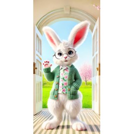 BlissYard Happy Easter Door Cover Cute Easter Bunny Door Cover Easter Party Supplies Easter Party Door Cover Decorations Photography Rabbit Background 71x35 Inch Spring Easter Front Door