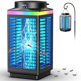 Bug Zapper Outdoor Cordless, 4200V Electric Mosquito Zapper with LED Blue Light, 3 in 1 Portable & Rechargeable Bug Zapper Outdoor Waterproof IP67, Wireless Hanging Fly Zapper for Patio Camping