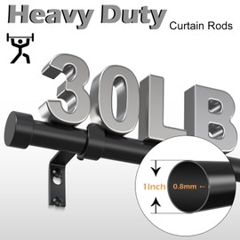 OLV Black Curtain Rods for Windows 30 to 41 Inch, 1 Inch Adjustable Heavy Duty Decorative Window Treatment Rods with Modern End Cap Design, Easy Install Drapery Pole for Living Room, Bedroom, Kitchen