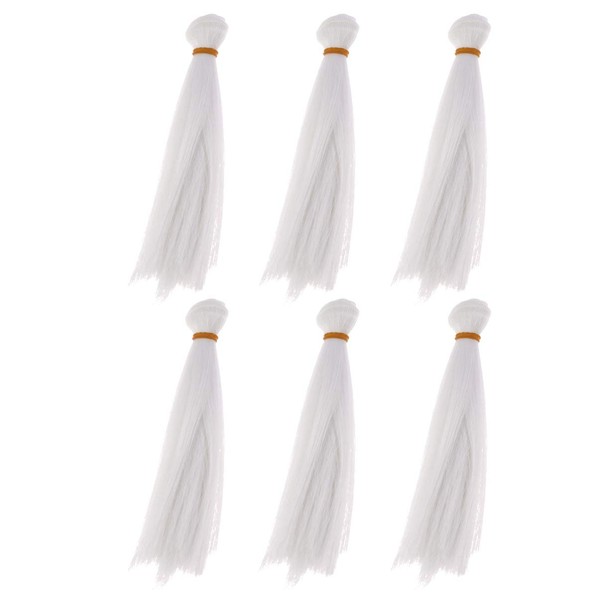 HEALLILY Synthetic Long Straight Hair Extensions Heat Resistant Weft DIY Doll Wigs Hair Material 6pcs 15cm (White)